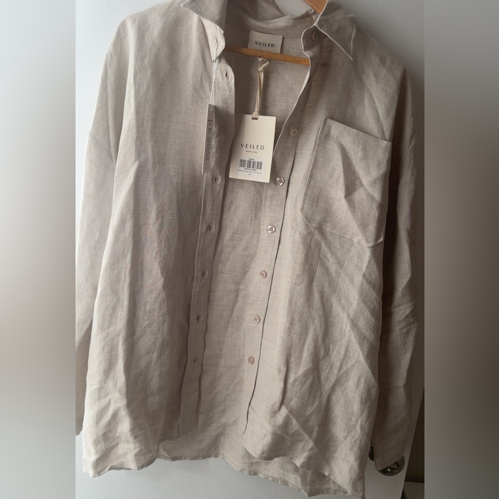 Veiled Beige Button-Up Shirt with matching pants